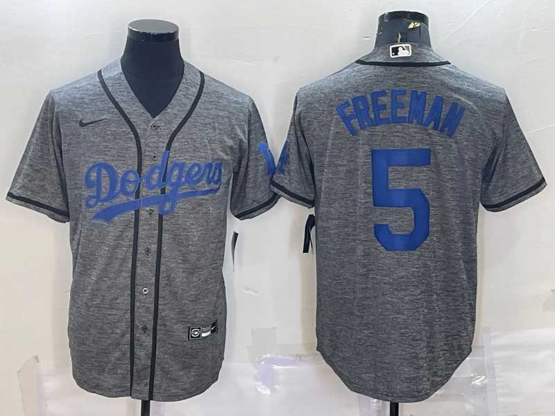 Men%27s Los Angeles Dodgers #5 Freddie Freeman Grey Gridiron Cool Base Stitched Baseball Jersey->los angeles dodgers->MLB Jersey